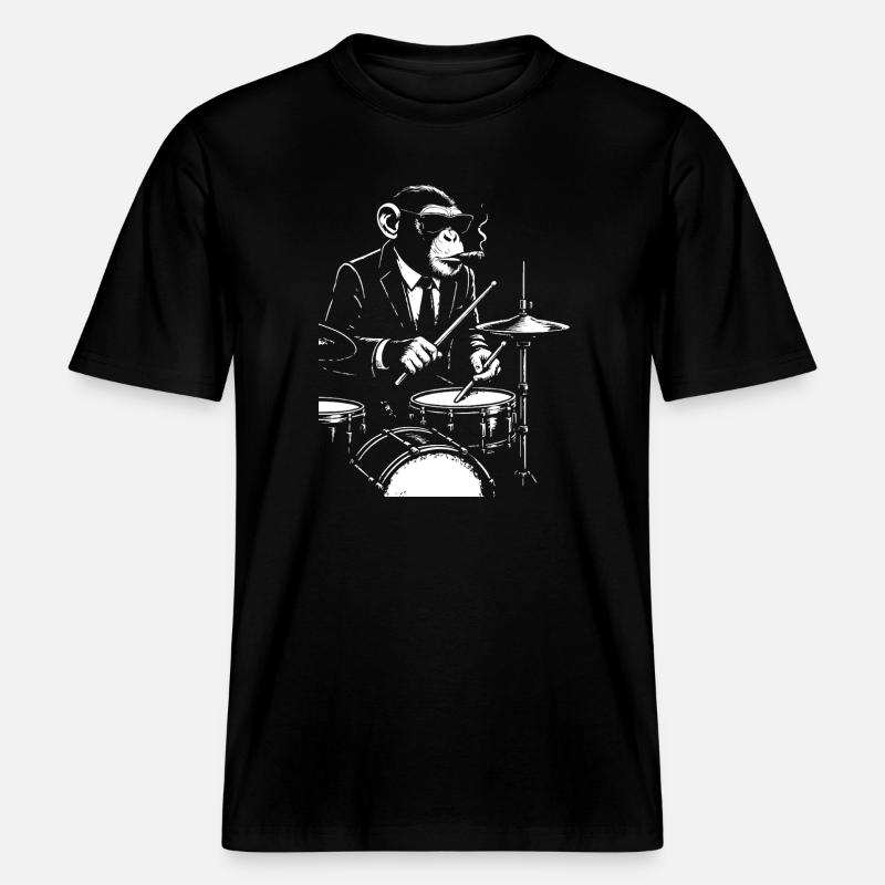 Jazz Monkey spielt das Schlagzeug -  RELAXED FIT Unisex Organic T-Shirt - Schwarz