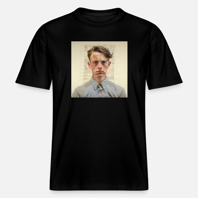 Patchwork Portrait Collage -  RELAXED FIT Unisex Organic T-Shirt - black