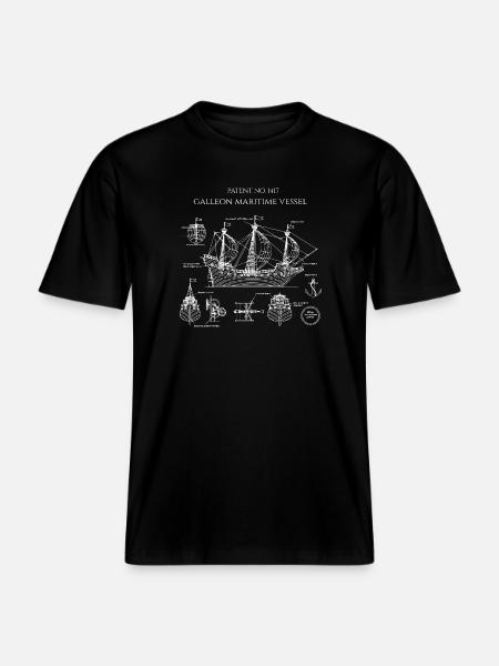 Galleon Blueprint Sail Ship -  RELAXED FIT Unisex Organic T-Shirt - black