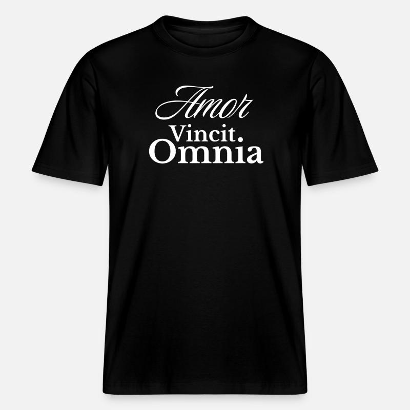 Amor Vincit Omnia Script -  T-shirt unisexe RELAXED FIT en coton bio - noir