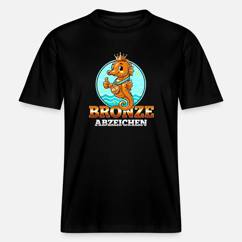 Seepferdchen Bronze Abzeichen Schwimmkurs  -  RELAXED FIT Unisex Organic T-Shirt - Schwarz
