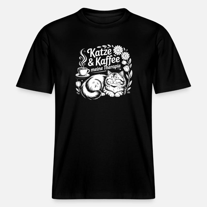Motif de caféthérapie pour chat -  T-shirt unisexe RELAXED FIT en coton bio - noir