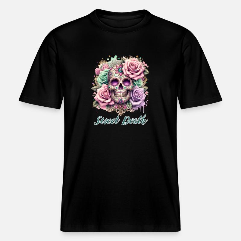 Fleurs Crâne Beauté Floraison -  T-shirt unisexe RELAXED FIT en coton bio - noir