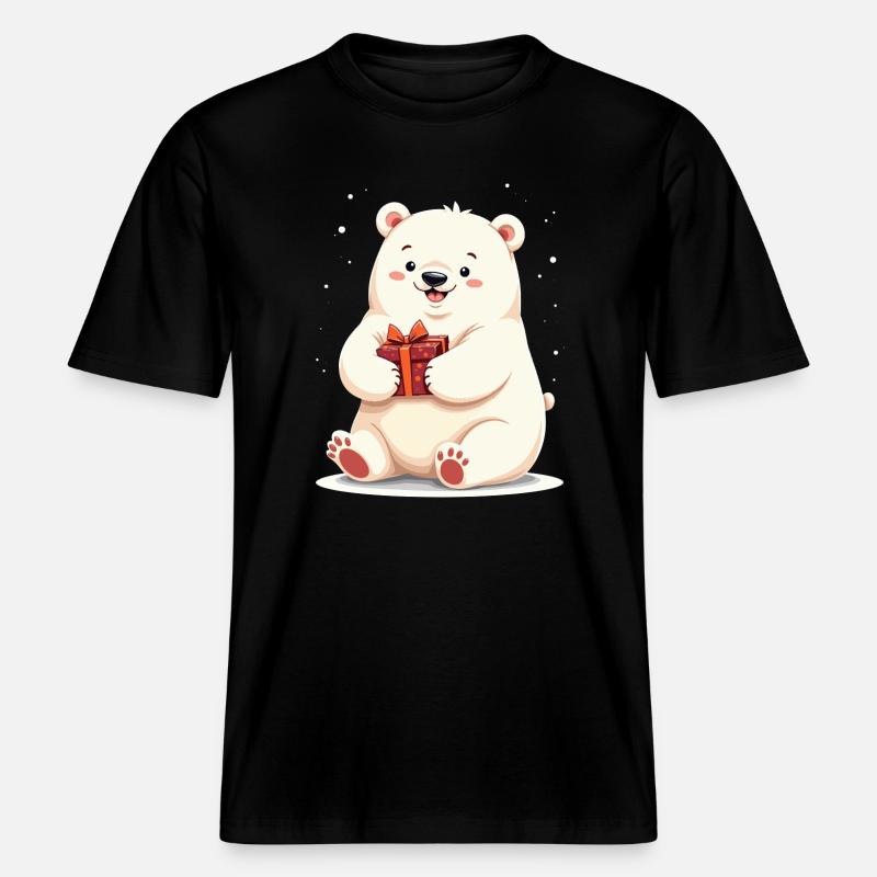 Niedlicher Eisbär mit Geschenkillustration -  RELAXED FIT Unisex Organic T-Shirt - Schwarz