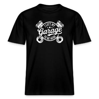 Mechaniker Humor Garage Spruch -  RELAXED FIT Unisex Organic T-Shirt - Schwarz - Vorne - Alina (178cm) & Michal (187cm)