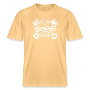 Mechaniker Humor Garage Spruch -  RELAXED FIT Unisex Organic T-Shirt - Hellgelb - Vorne - Alina (178cm) & Michal (187cm)