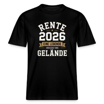 Rente 2026 Eine Legende -  RELAXED FIT Unisex Organic T-Shirt - Schwarz - Vorne - Alina (178cm) & Michal (187cm)