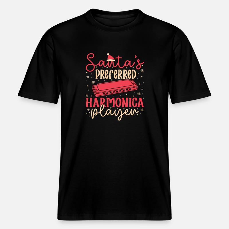 Funny Harmonica Player Santa´s Preferred Harmonica -  RELAXED FIT Unisex Organic T-Shirt - Schwarz
