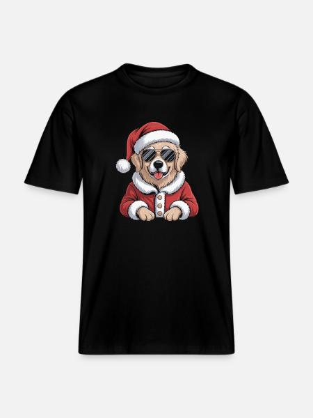 Weihnachtshund im Santa-Outfit - RELAXED FIT Unisex Organic T-Shirt - Schwarz