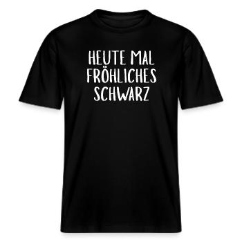 Heute mal ein fröhliches Schwarz -  RELAXED FIT Unisex Organic T-Shirt - Schwarz - Vorne - Alina (178cm) & Michal (187cm)