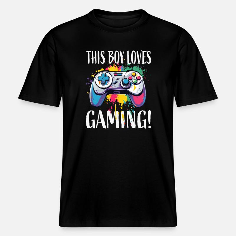 Junge liebt Gaming – bunte Controller-Splash -  RELAXED FIT Unisex Organic T-Shirt - Schwarz