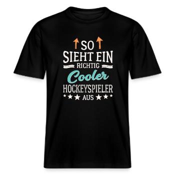 So sieht ein cooler Hockeyspieler aus Hockey -  RELAXED FIT Unisex Organic T-Shirt - Schwarz - Vorne - Alina (178cm) & Michal (187cm)
