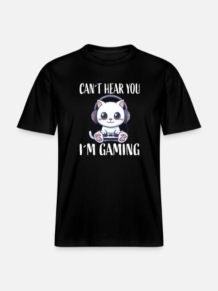 Gaming Katze mit Kopfhörern - RELAXED FIT Unisex Organic T-Shirt - Schwarz