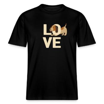 Ich liebe Hunde -  RELAXED FIT Unisex Organic T-Shirt - Schwarz - Vorne - Alina (178cm) & Michal (187cm)