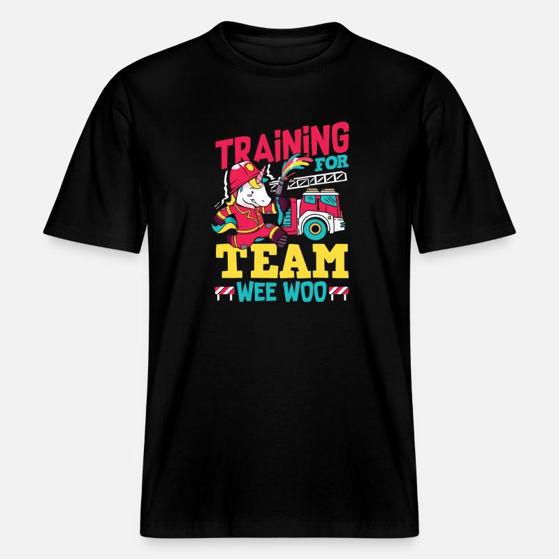 Wee Woo Squad Fire Tiny Firefighter - RELAXED FIT Unisex Organic T-Shirt - black