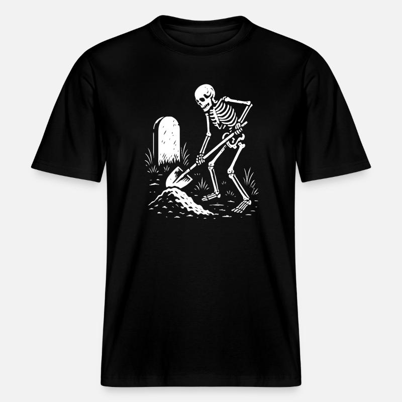Skeleton Digging in Graveyard -  RELAXED FIT Unisex Organic T-Shirt - black