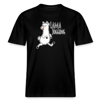Lama Jogging - lustiges Lama geht joggen, mach mit -  RELAXED FIT Unisex Organic T-Shirt - Schwarz - Vorne - Alina (178cm) & Michal (187cm)