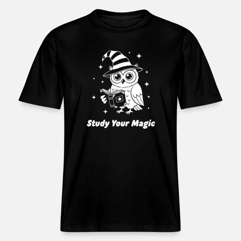 Magic owl learns magic -  RELAXED FIT Unisex Organic T-Shirt - black