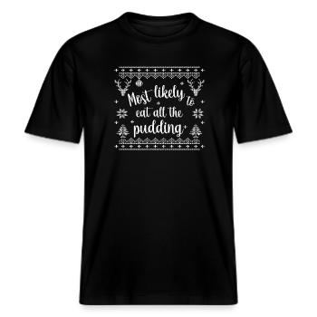 Le plus susceptible de manger tout le pudding -  T-shirt unisexe RELAXED FIT en coton bio - noir - Devant - Alina (178cm) & Michal (187cm)