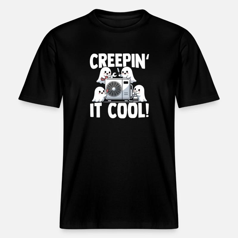 Technicien climatiseur Spooky Ghost CVAC - T-shirt unisexe RELAXED FIT en coton bio - noir