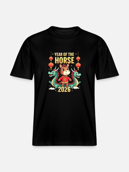 Nouvel An chinois du cheval 2026 - T-shirt unisexe RELAXED FIT en coton bio - noir