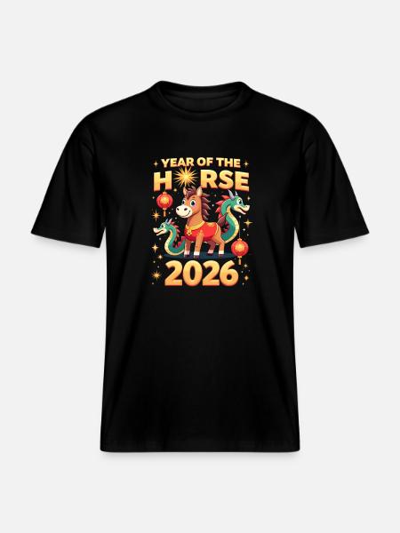 Nouvel An chinois du cheval 2026 - T-shirt unisexe RELAXED FIT en coton bio - noir