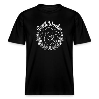 Emblème du bébé obstétricien -  T-shirt unisexe RELAXED FIT en coton bio - noir - Devant - Alina (178cm) & Michal (187cm)