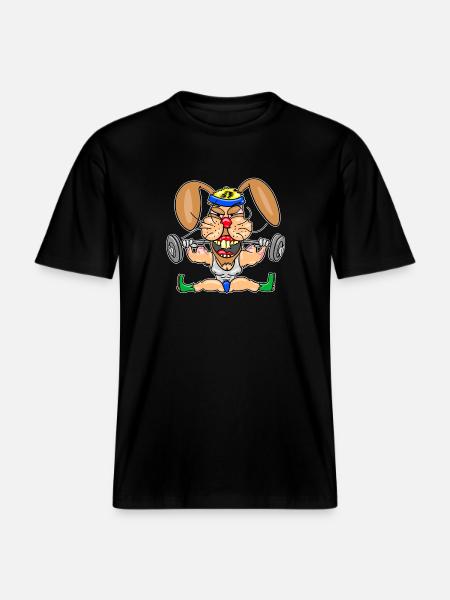 Strong Bunny Gym Cartoon -  RELAXED FIT Unisex Organic T-Shirt - black
