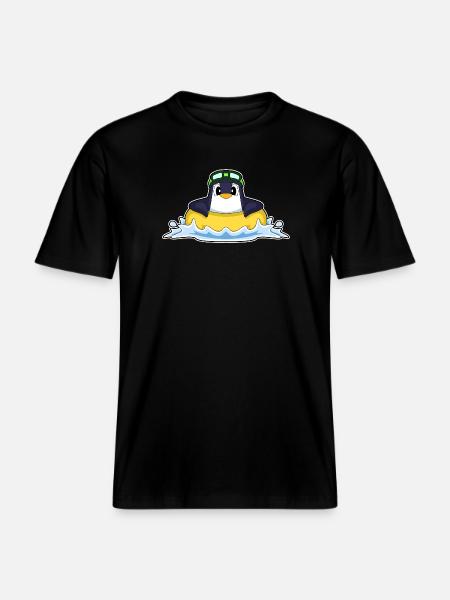 Penguin Swimming Swim Ring Summer - RELAXED FIT Unisex Organic T-Shirt - black