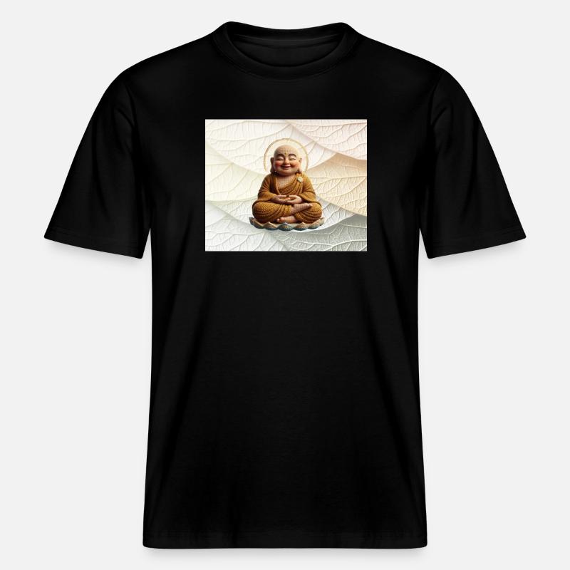 Buddha on leaf pattern -  RELAXED FIT Unisex Organic T-Shirt - black
