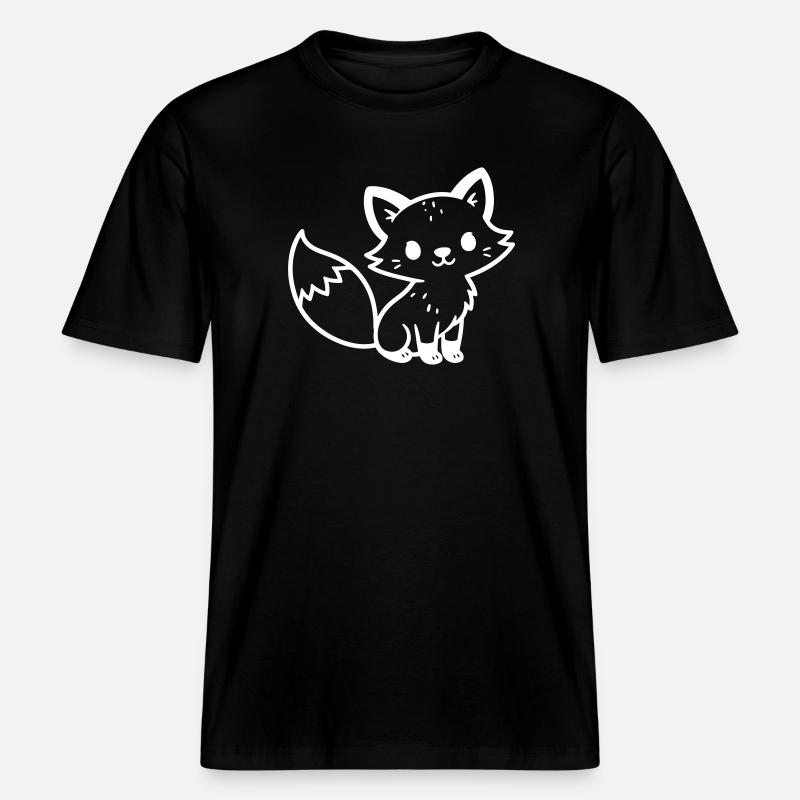 Fox Cute Comic -  T-shirt unisexe RELAXED FIT en coton bio - noir