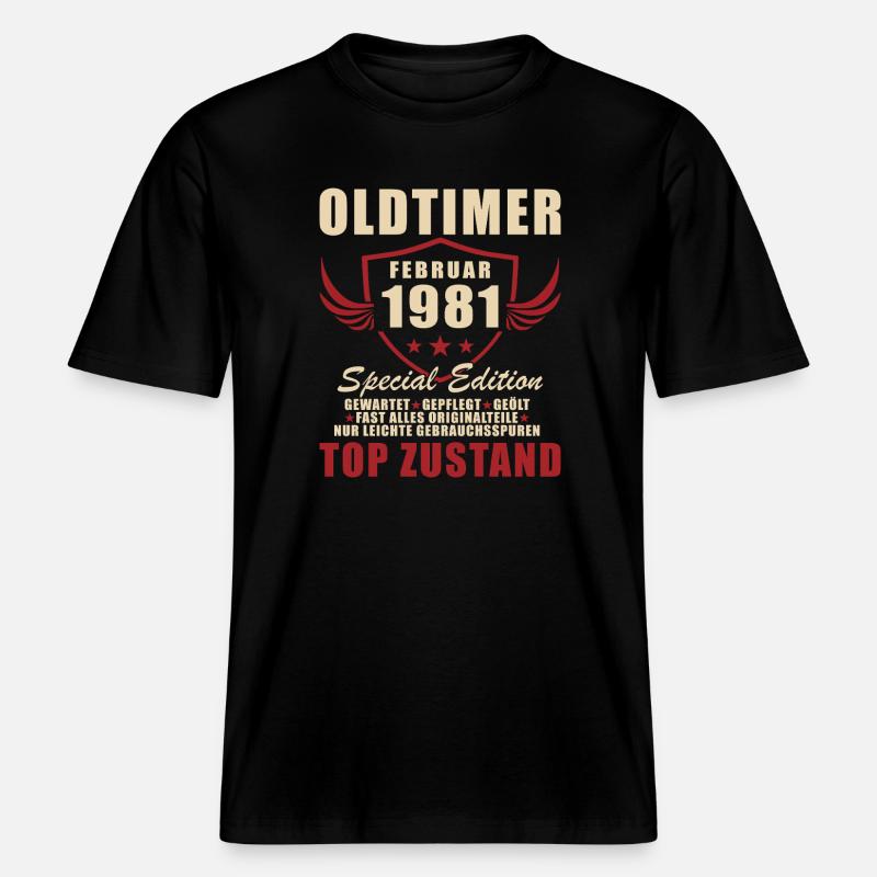 Février 1981 Anniversaire Oldtimer 1981 -  T-shirt unisexe RELAXED FIT en coton bio - noir