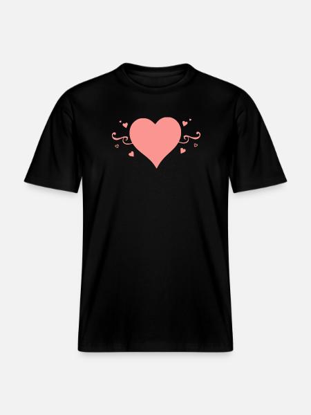 Valentines Pink Heart, Valentine's Day - RELAXED FIT Unisex Organic T-Shirt - black
