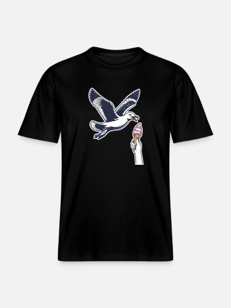 Lustige Möwe Stiehlt Eiscreme - RELAXED FIT Unisex Organic T-Shirt - black