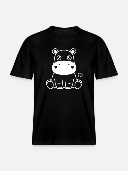 Cute Hippopotamus Baby Kawaii Heart - RELAXED FIT Unisex Organic T-Shirt - black