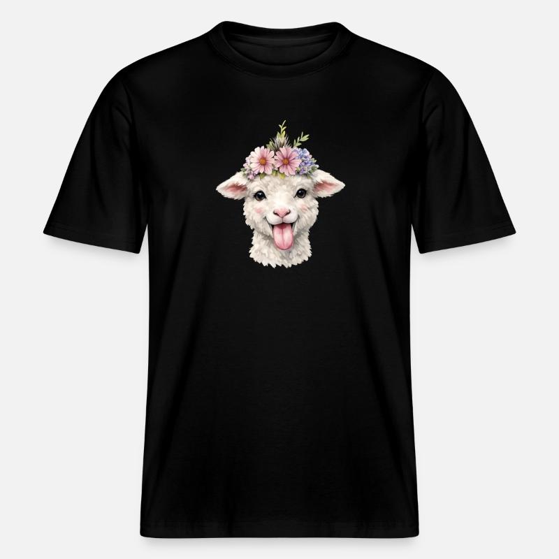 Couronne de fleurs de mouton joyeuse - T-shirt unisexe RELAXED FIT en coton bio - noir