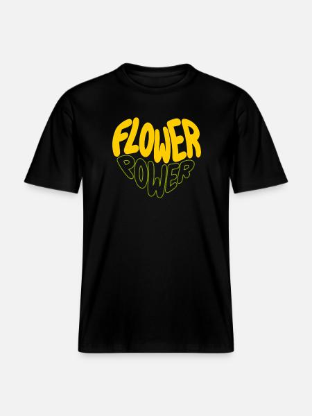 Flower Power Retro Print -  RELAXED FIT Unisex Organic T-Shirt - black