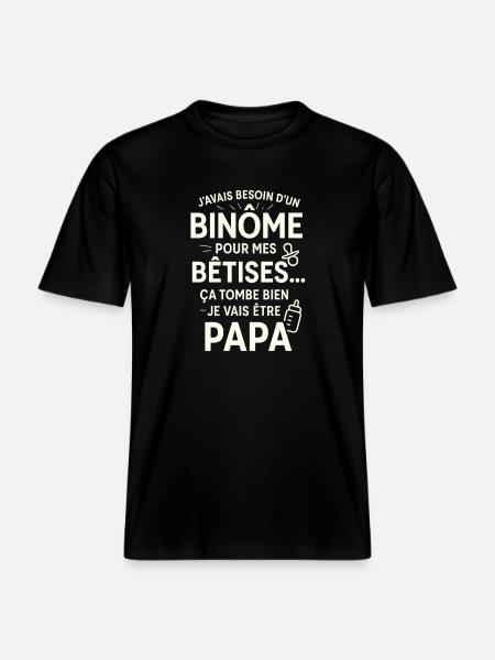Papa Binôme Bêtises -  T-shirt unisexe RELAXED FIT en coton bio - noir