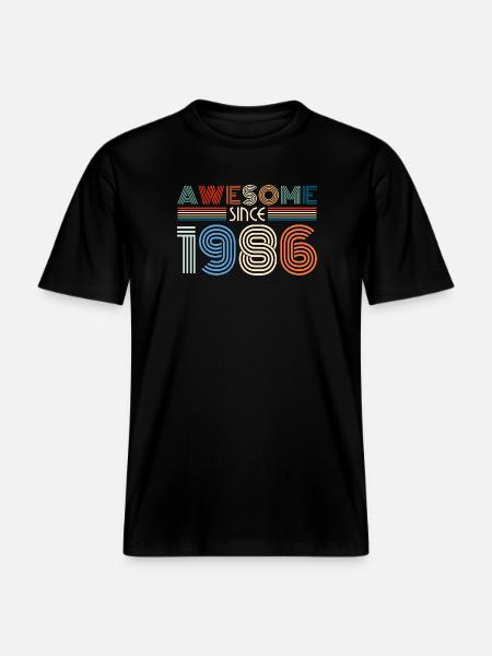 Awesome Since 1986 Retro Stripes -  RELAXED FIT Unisex Organic T-Shirt - Schwarz