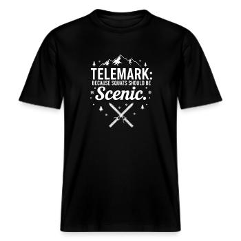 Telemark Ski Funny Scenic Squats -  RELAXED FIT Unisex Organic T-Shirt - black - Front - Alina (178cm) & Michal (187cm)