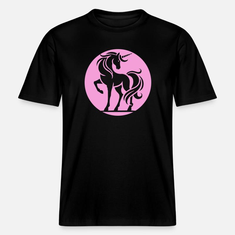 Rosa Einhorn Silhouette Kreis -  RELAXED FIT Unisex Organic T-Shirt - Schwarz