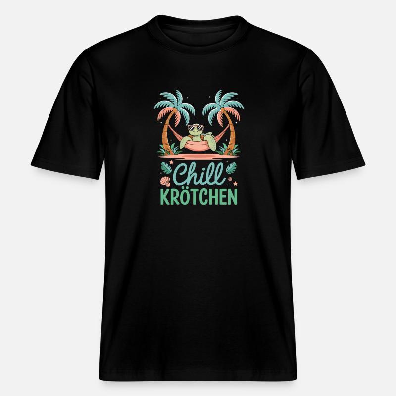 Chill Toad Cool Turtle In Hammock -  RELAXED FIT Unisex Organic T-Shirt - black
