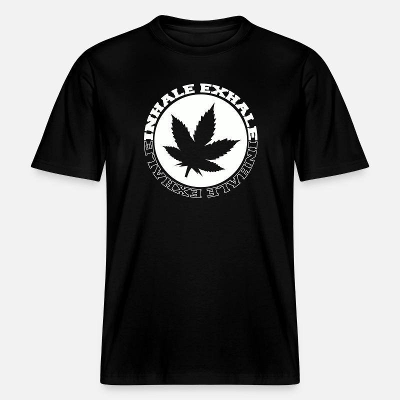 Logo rond de feuilles de cannabis -  T-shirt unisexe RELAXED FIT en coton bio - noir