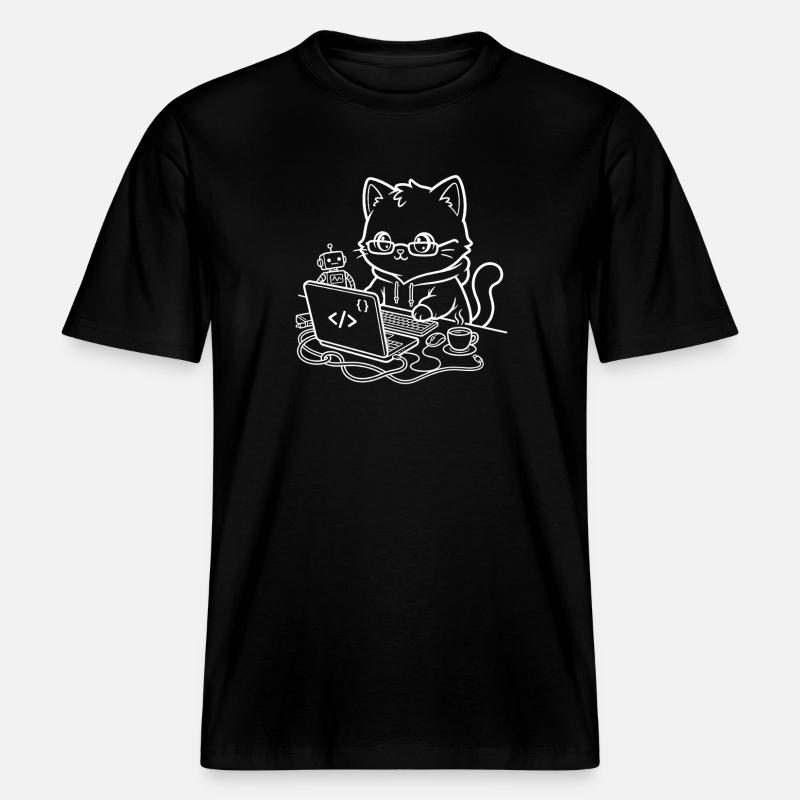 Coder Kawaii Katze Programmierer -  RELAXED FIT Unisex Organic T-Shirt - Schwarz