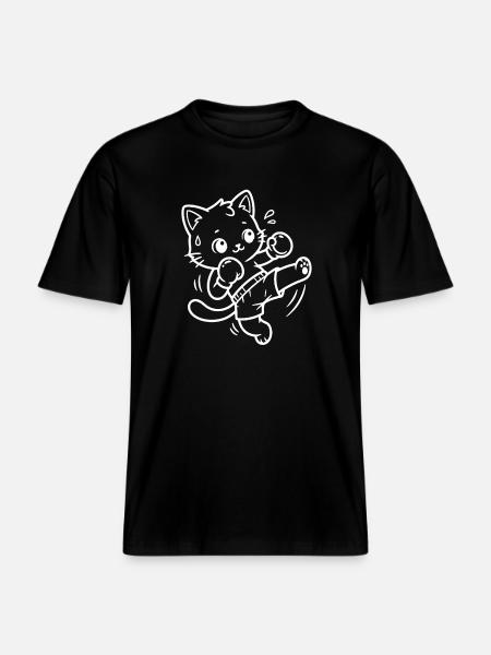 Kawaii Cat Kickboxing -  RELAXED FIT Unisex Organic T-Shirt - black