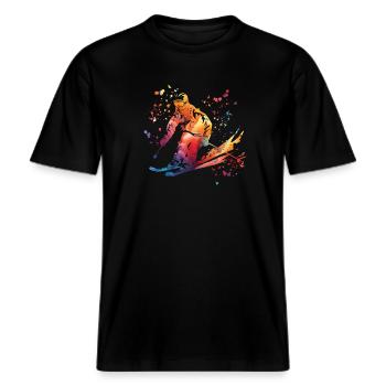 Alpine skiing Winter sports Nordic skiing -  RELAXED FIT Unisex Organic T-Shirt - black - Front - Alina (178cm) & Michal (187cm)