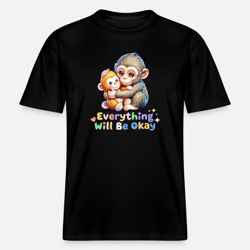 Everything Will Be Okay Monkey Duo - RELAXED FIT Unisex Organic T-Shirt - black