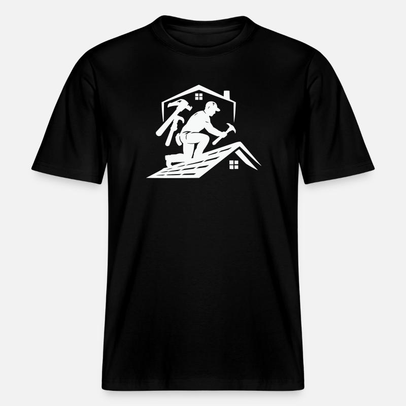 Dachdecker Silhouette am Dach - RELAXED FIT Unisex Organic T-Shirt - Schwarz