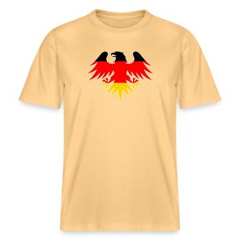 German flag eagle motif -  RELAXED FIT Unisex Organic T-Shirt - washed yellow - Front - Alina (178cm) & Michal (187cm)