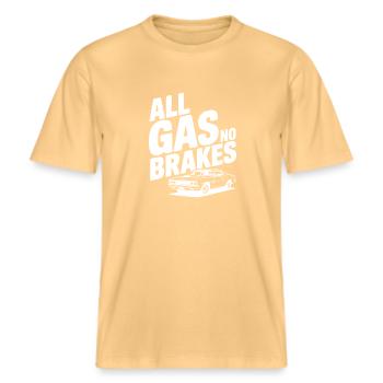 Tout l’accélérateur, pas de freins -  T-shirt unisexe RELAXED FIT en coton bio - jaune délavé - Devant - Alina (178cm) & Michal (187cm)